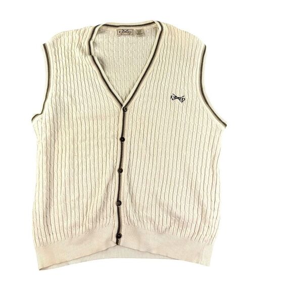 Vintage Izod Sweater Mens 2XLT Beige Button Vest‎ Cable Knit Golf Preppy - Picture 1 of 10
